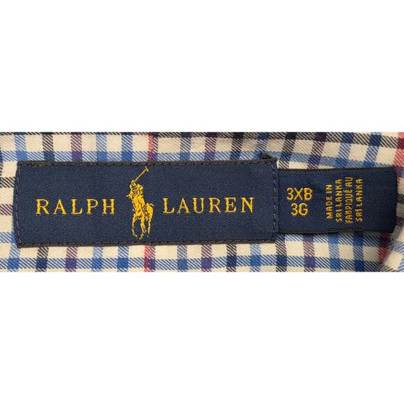 2 Ralph Lauren Mens 3XB Blue Plaid Shirts Button Down Long Sleeve Plaid Gingham - Picture 4 of 8